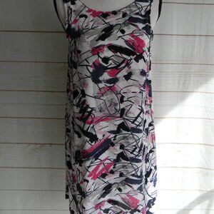 Nic+Zoe Dress  PINK/WHITE/NAVY BLUE  Abstract Sleeveless Sheath SZ S TIE BACK